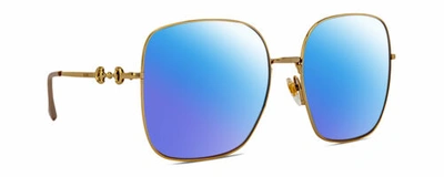 Pre-owned Gucci Gg0879s Womens Square Designer Polarized Sunglasses Gold Pearl 61mm 4 Opt. In Blue Mirror Polar