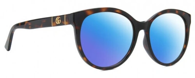 Pre-owned Gucci Gg0636sk Womens Round Polarized Sunglasses Tortoise Havana Gold 56mm 4 Opt In Blue Mirror Polar
