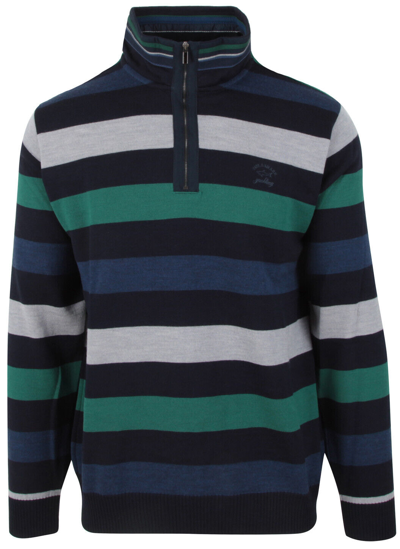Pre-owned Paul & Shark Yachting Men's Sweater Jumper Pullover Troyer L 100% Wool Striped In Multicolor