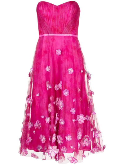 Pre-owned Marchesa Notte $895  Strapless Draped Ombre Gown Dress Fuchsia Pink 3d 6 8 10