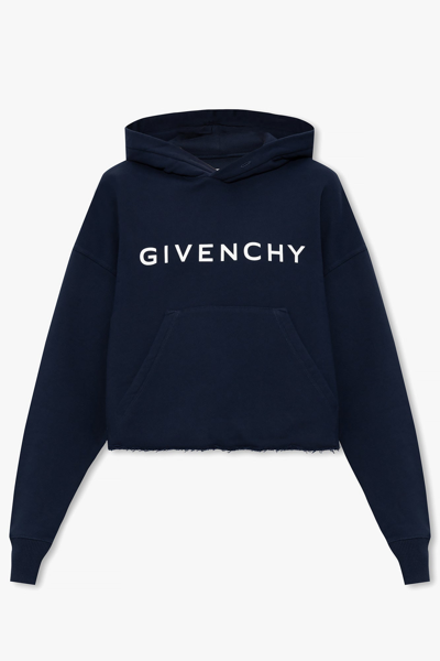 Givenchy Navy Blue Logo Hoodie In New