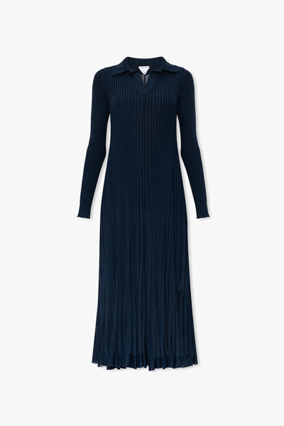 Bottega Veneta Navy Blue Pleated Dress In New