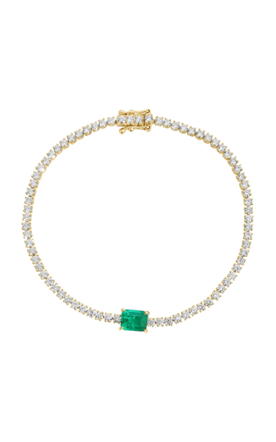 Anita Ko 18k Yellow Gold Diamond Hepburn Bracelet With Emerald Cut Emerald Center In Green