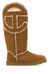 Ugg Shearling Trimmed Suede Boots With Telfar Logo In Beige O Tan