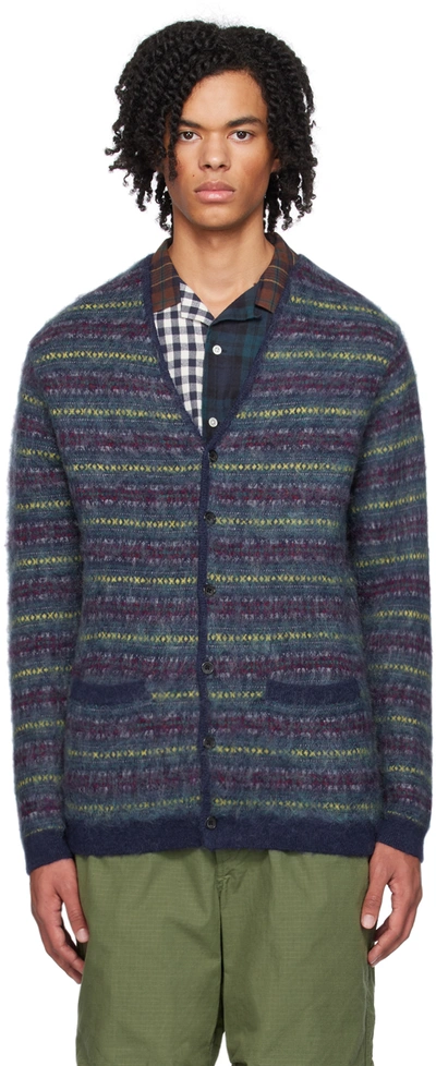 Beams Navy Fair Isle Cardigan In Navy79