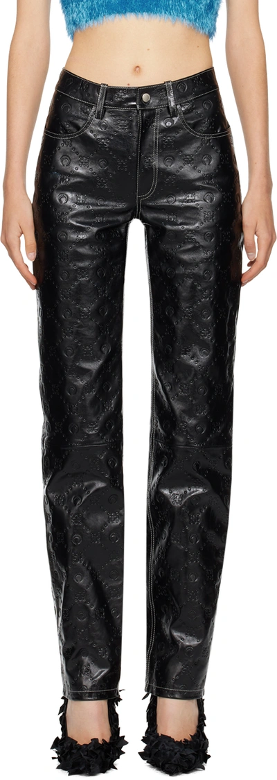 Marine Serre All-over Embossed-logo Leather Trousers In Schwarz