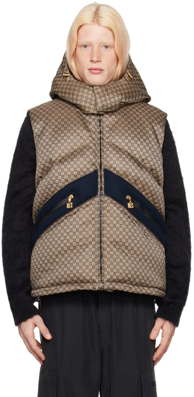 Balmain Men's Logo Print Nylon Puffer Vest In Brown