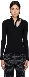 Y/project Black & Gray Double Collar Fitted Sweater In Evergreen Black