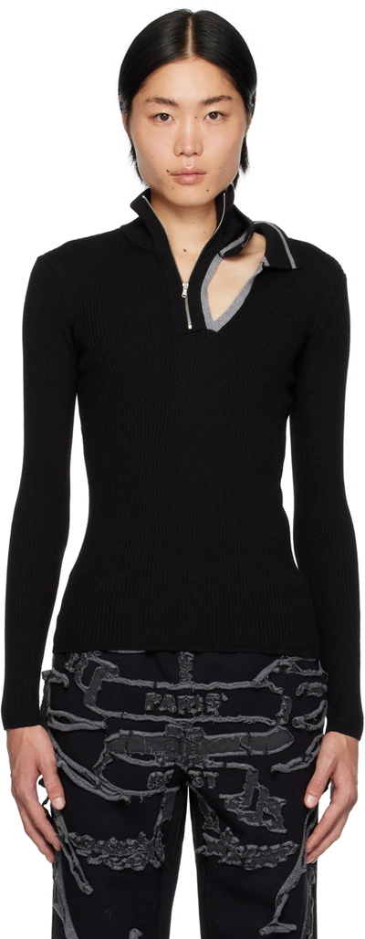 Y/project Black & Gray Double Collar Fitted Sweater In Evergreen Black