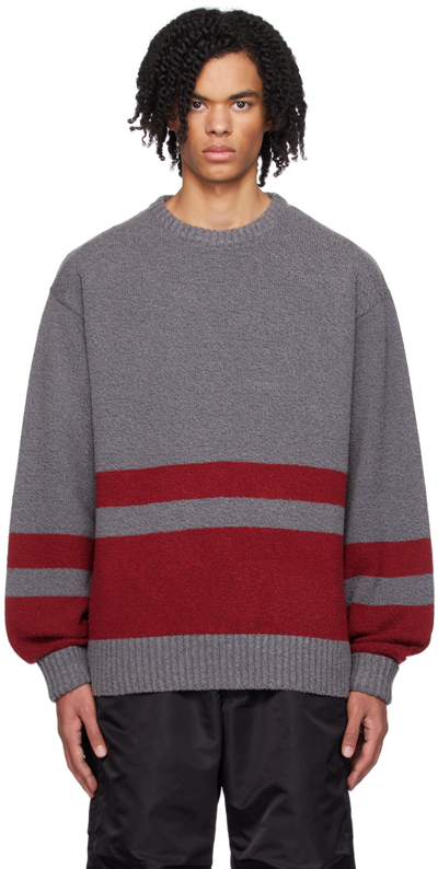 Beams Gray Horizontal Stripe Sweater In Grey15