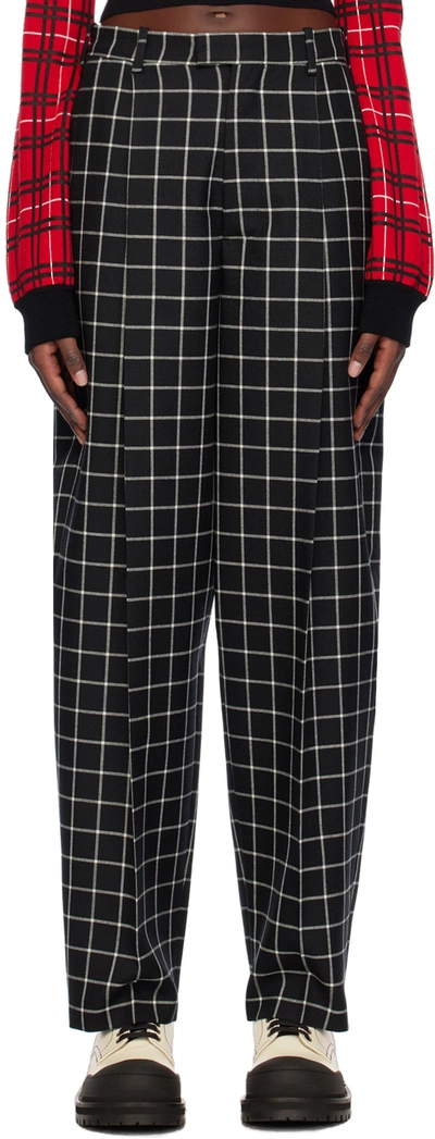 Marni Check-pattern Wide-leg Cropped Trousers In Black