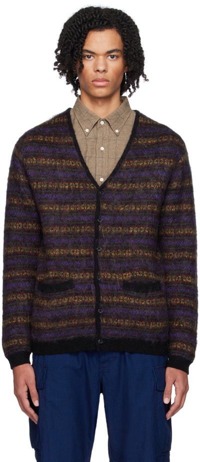 Beams Purple Fair Isle Cardigan In Charcoal Grey17