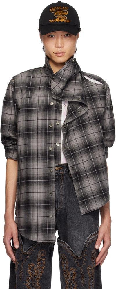 Y/project Snap Off Flannel Shirt In Greyblack