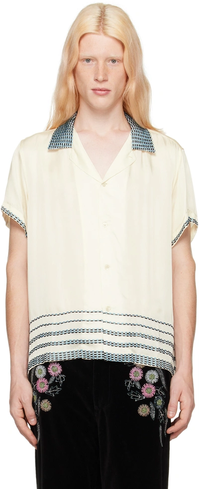 Bode Off-white Sellier Shirt In Cream And Blue