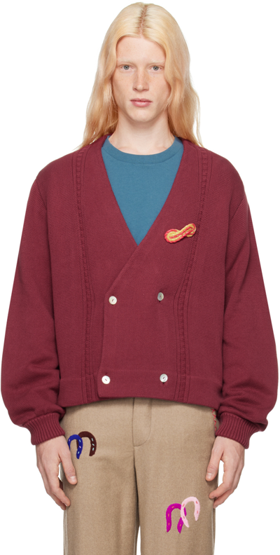 Bode Burgundy Double-breasted Cardigan In Bordeaux