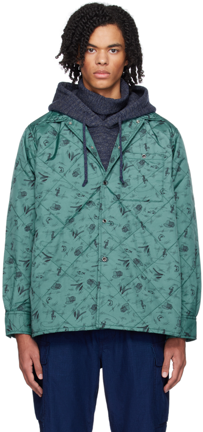 Beams Green Quilted Jacket In Emerald Green65