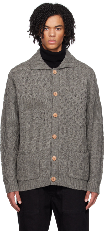 Beams Gray Spread Collar Cardigan