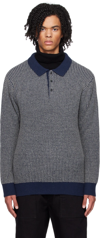 Beams Navy & Grey Three-button Polo In Navy*grey79