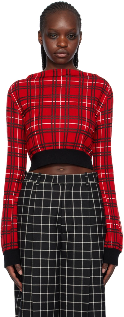 Marni Plaid High-neck Crop Sweater In Red