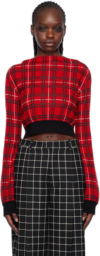 Marni Plaid High-neck Crop Jumper In Red