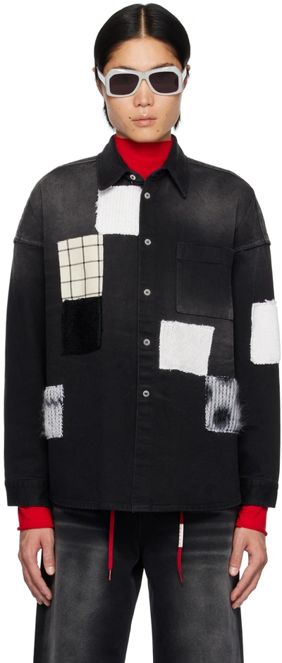 Marni Patchwork-detail Cotton Shirt In Black  