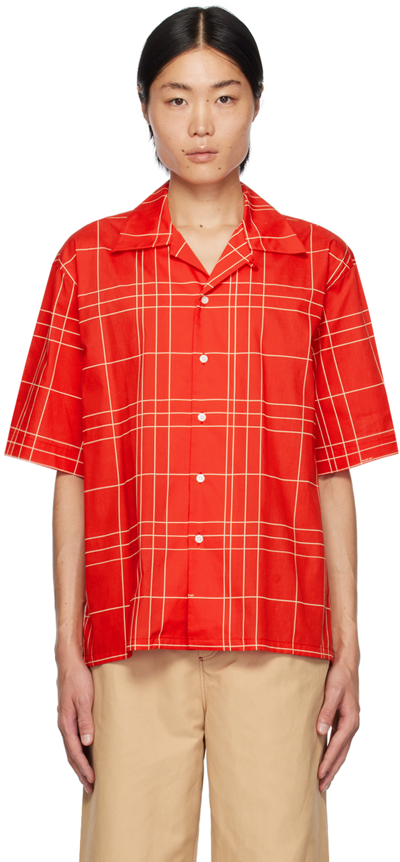Marni Men's Windowpane Poplin Camp Shirt In Red