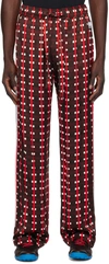 Wales Bonner Mens Brown And Red Snare Abstract-print Mid-rise Wide-leg Satin Trousers