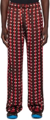 Wales Bonner Mens Brown And Red Snare Abstract-print Mid-rise Wide-leg Satin Trousers In Brown And Red