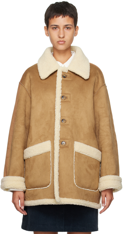 Dunst Tan Button Reversible Faux-shearling Jacket In Camel