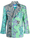 Erl Multicoloured Floral-print Double-breasted Blazer In Green