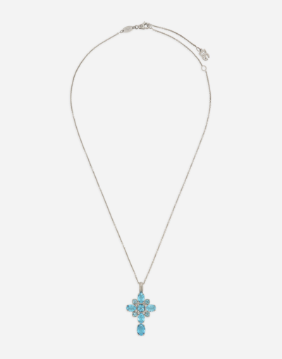 Dolce & Gabbana Anna Charm In White Gold 18kt With Light Blue Topazes