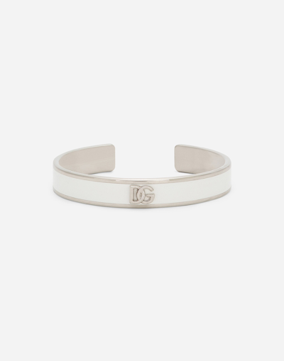 Dolce & Gabbana Rigid Enameled Bracelet With Dg Logo In White