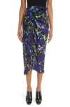 Dries Van Noten Gathered Floral-print Voile Midi Skirt In Indigo 507