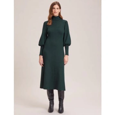 Cefinn Eva Ribbed Merino Wool-blend Turtleneck Midi Dress In Green