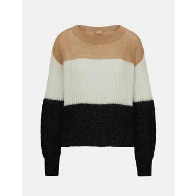 Hugo Boss Boss Women's Open Miscellaneous Striped Round-neck Wool-blend Jumper In White