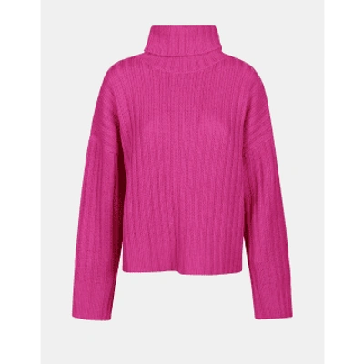 360cashmere Angelica Checkered Rib Boxy Turtle Neck Sweater In Magenta