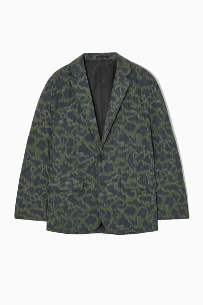 Cos Aninmal-jacquard Single-breasted Blazer - Regular In Green