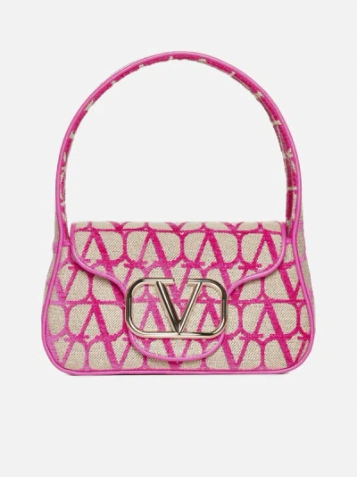 Valentino Garavani Loco' Toile Iconographe Hobo Bag In Natural,pink Pp