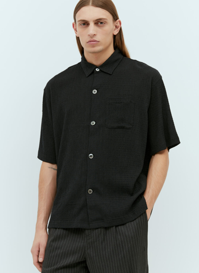 Stussy Perforated Jacquard Swirl Short Sleeve Shirt. In Black