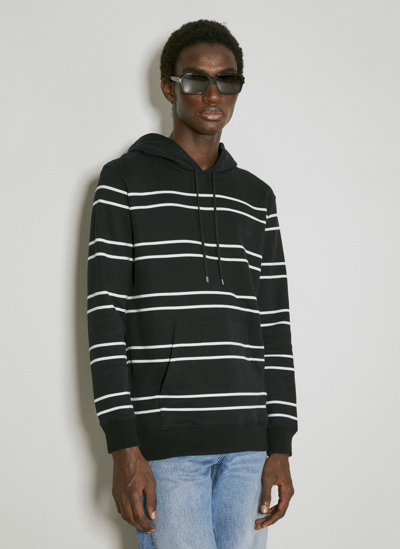 Saint Laurent Striped Hooded Sweatshirt In Black