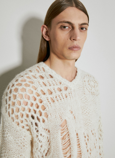 Our Legacy V-neck Crochet-knit Alpaca-blend Sweater In White 
