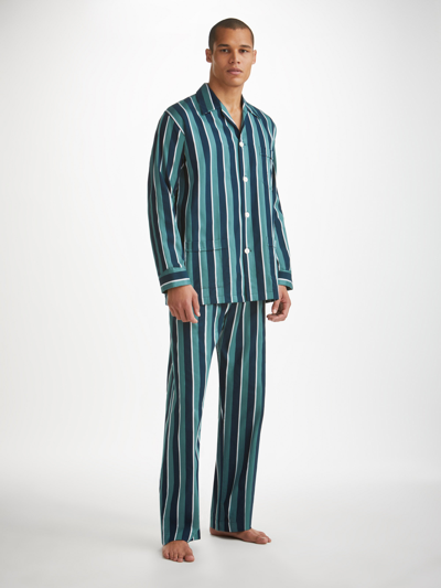 DEREK ROSE DEREK ROSE MEN'S CLASSIC FIT PYJAMAS ROYAL 221 COTTON TEAL