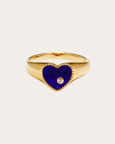 Yvonne Léon Women's 9k Gold Lapis Lazuli And Diamond Baby Heart Signet Ring In 9k Yellow Gold