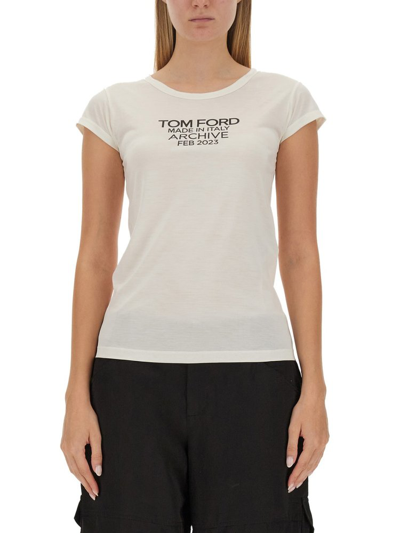 Tom Ford Logo Printed Crewneck T In White