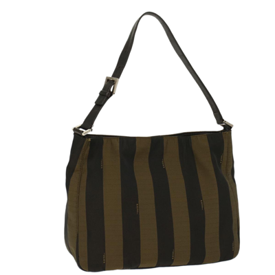 Fendi Pequin Brown Synthetic Shoulder Bag ()