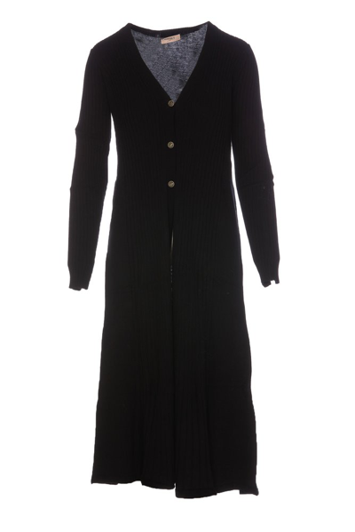 Twinset Ribbed-knit V-neck Cardi-coat In Black  