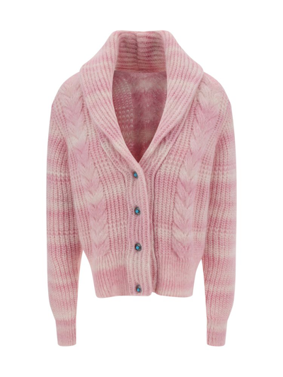 Fortela Lexi Shawl-collar Wool-blend Cardigan In Pink