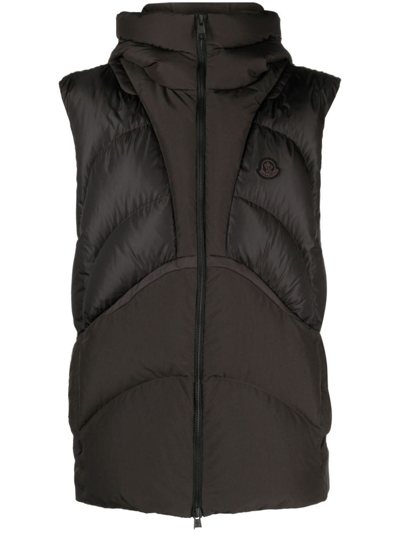 Moncler Quilted Hooded Gilet In Chocolate
