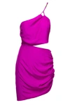 GAUGE81 MIDORI' ONE-SHOULDER MINI HOT PINK DRESS WITH CUT-OUT DETAIL IN SILK