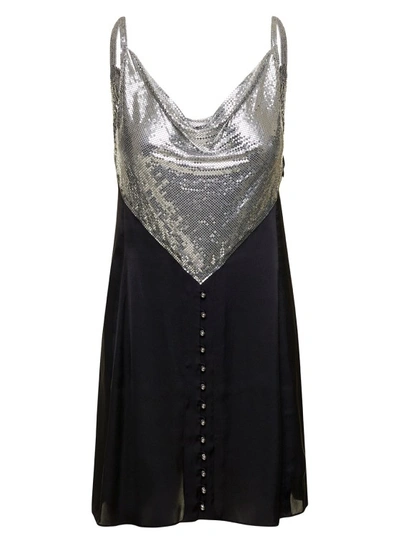 Rabanne Mini Black Dress With Metallic Bodice In Lightweight Fabric